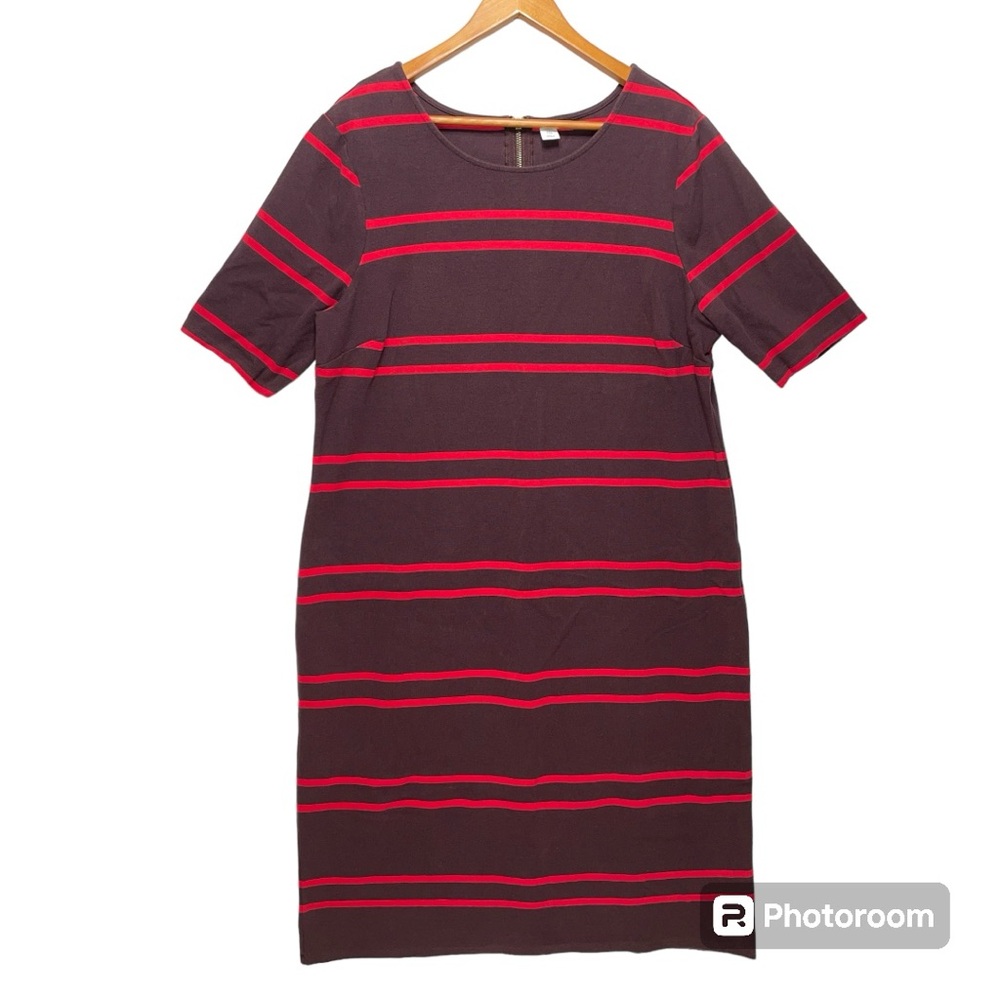 Old Navy Burgundy and Red Striped Midi Length Shirt Dress Women's Size XXL
